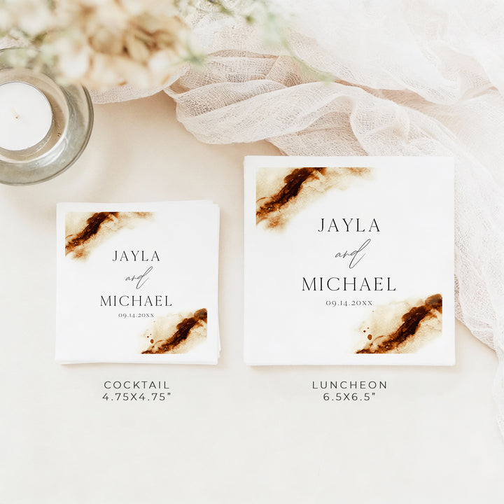 JAYLA Burnt Orange Watercolor Personalized Wedding Napkins
