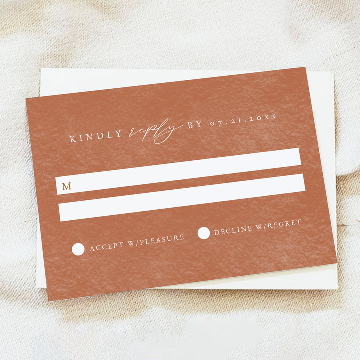 OPHELIA Minimalist Burnt Orange Wedding RSVP Card with Envelopes