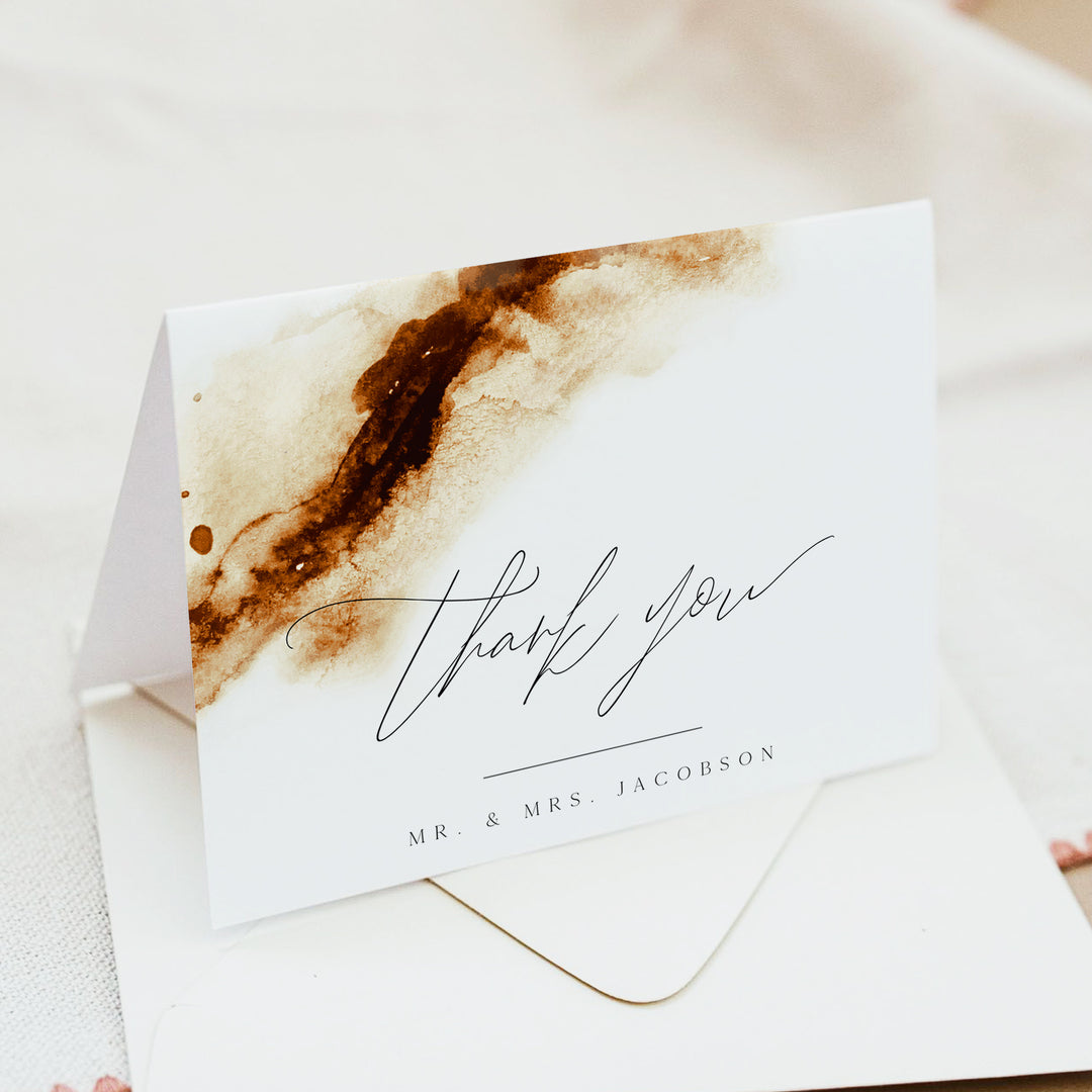 JAYLA Minimalist Copper Watercolor Wedding Thank You Card
