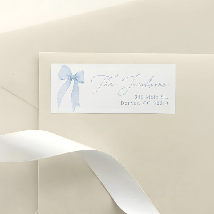 ANGELINA Dusty Blue Bow Personalized Return Address Labels