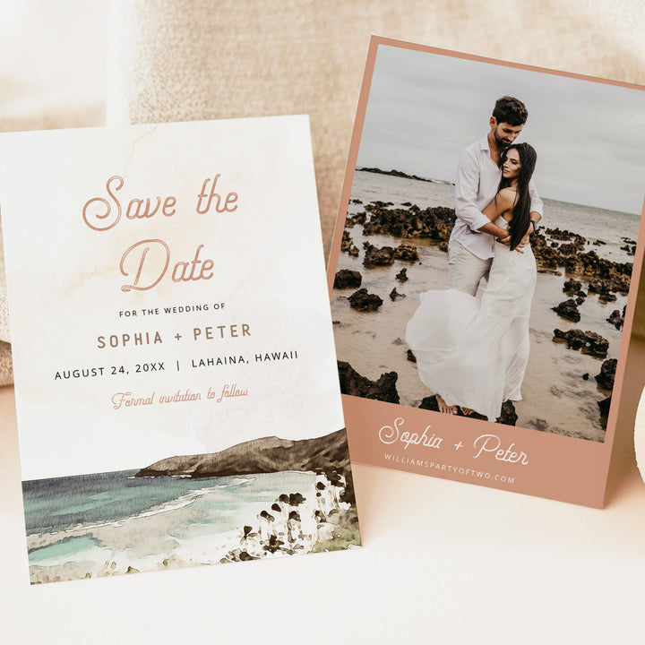 NANI Vintage Coastal Destination Wedding Save the Date Cards with Photo