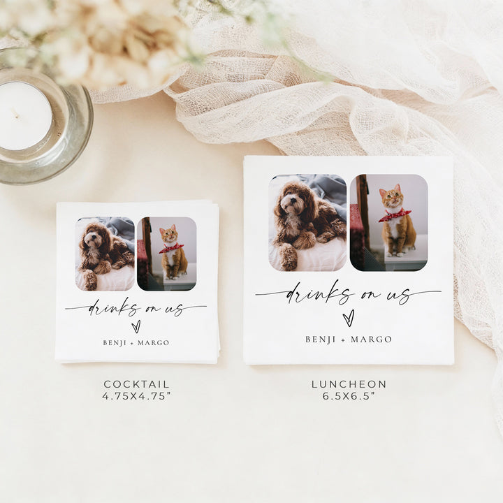 BLAIR Drinks On Us Custom Pet Photo Napkins for Wedding