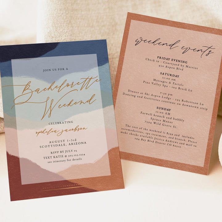 OPHELIA Autumn Boho Desert Bachelorette Weekend Invitation & Itinerary