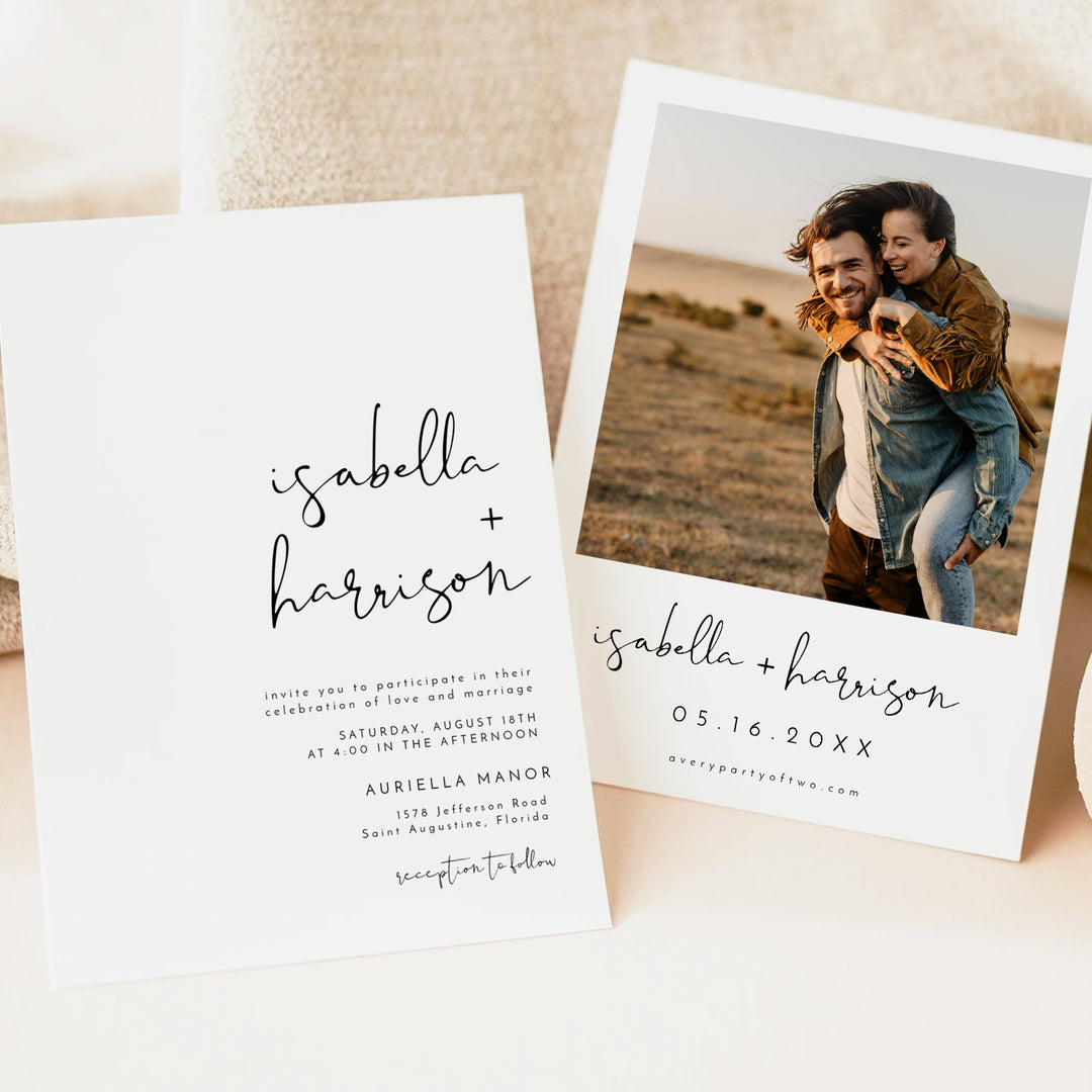 ADELLA Simple Script Photo Wedding Invitation