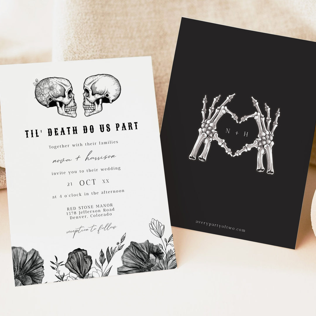 NOVA Til Death Do Us Part Black Gothic Wedding Invitation Set