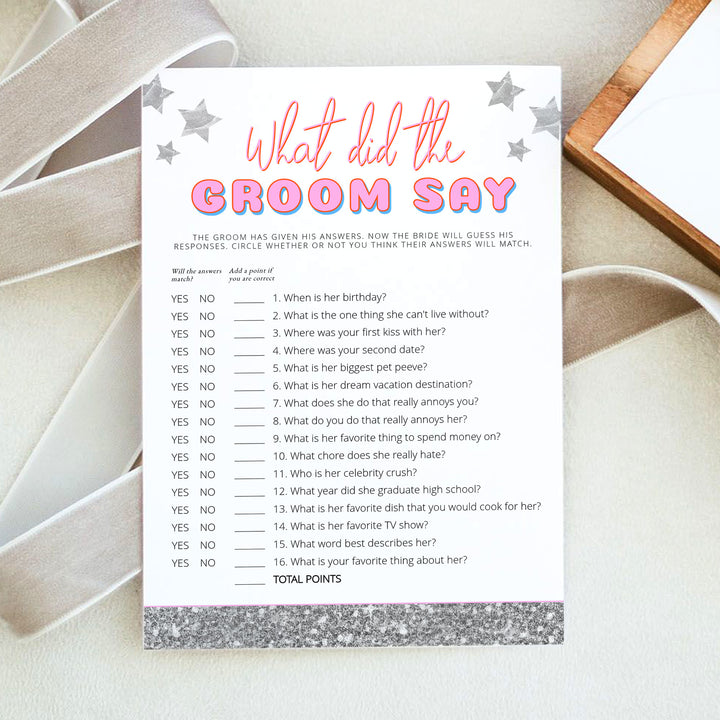 DINA What Did The Groom Say Disco Cowgirl Wedding Shower Game Cards