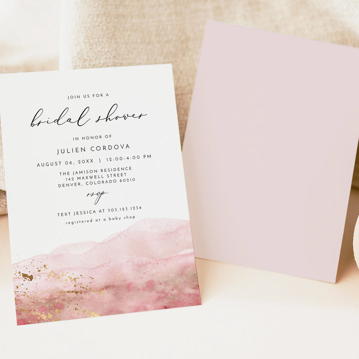 JULIEN Elegant Blush Watercolor Bridal Shower Invitation
