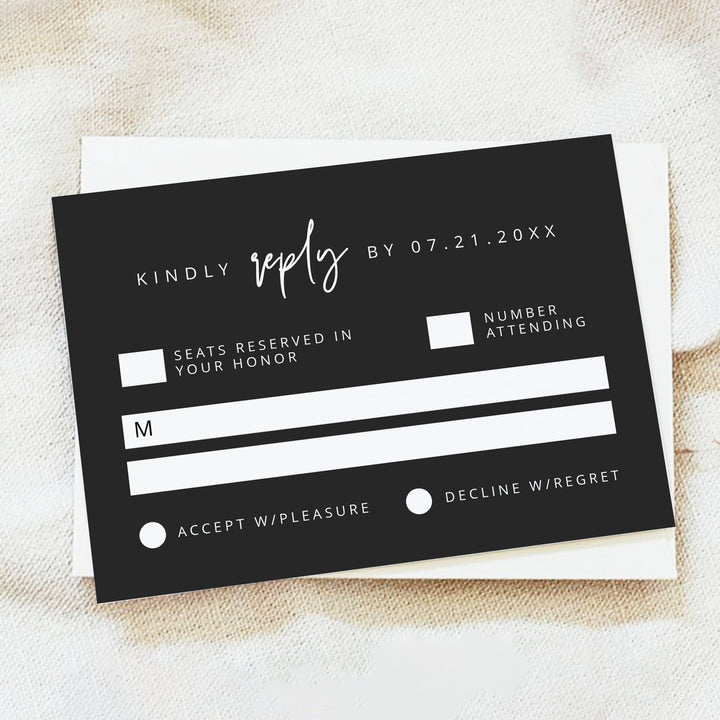 PRIYA Classy Black Wedding RSVP Acceptance Card with Envelopes