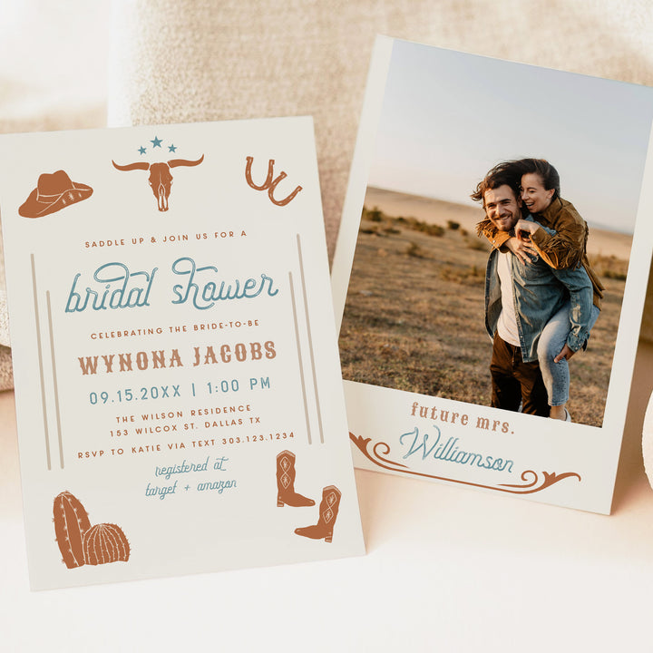 WYNONA Saddle Up Western Terracotta Rodeo Bridal Shower Invitation