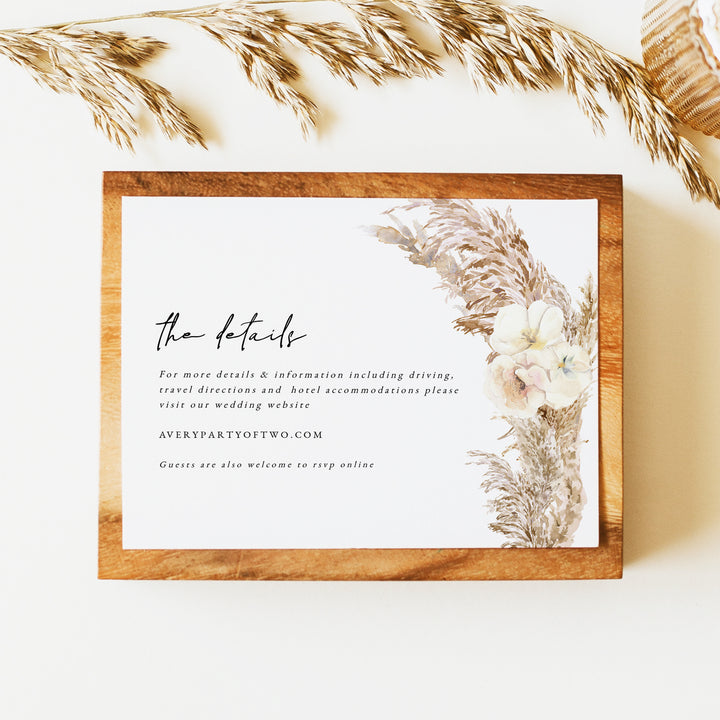 CIERA Cream Bohemian Desert Wedding Details Card