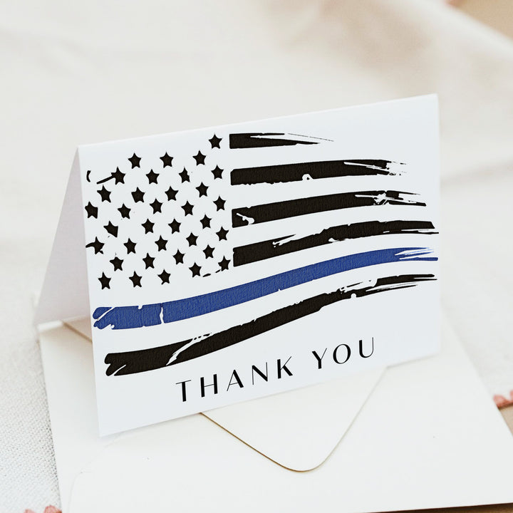 POLICE Flag Thin Blue Line Thank You Card with Envelopes