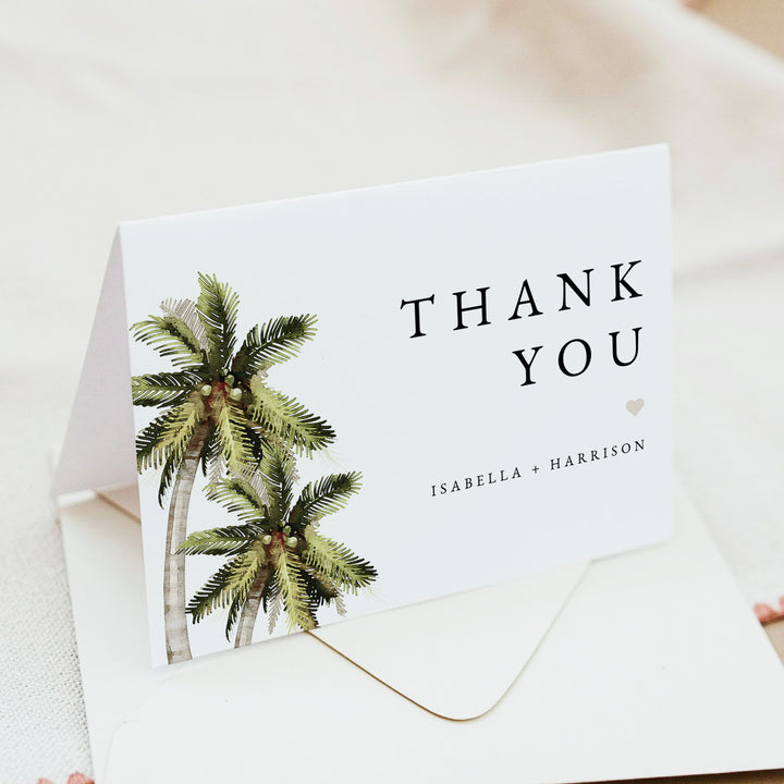MONA Personalized Watercolor Palm Tree Thank You Card with Envelopes