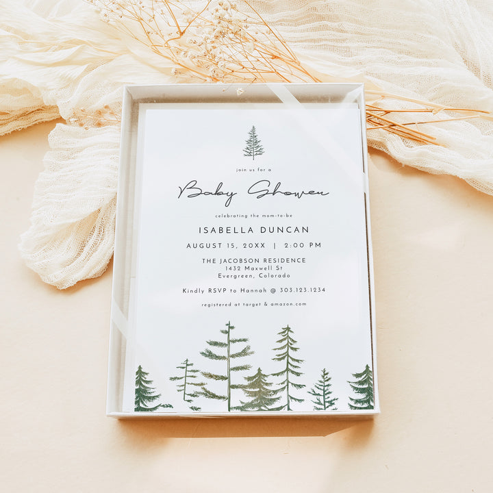 TIMBER Minimalist Woodland Baby Shower Invitation Bundle with Photo