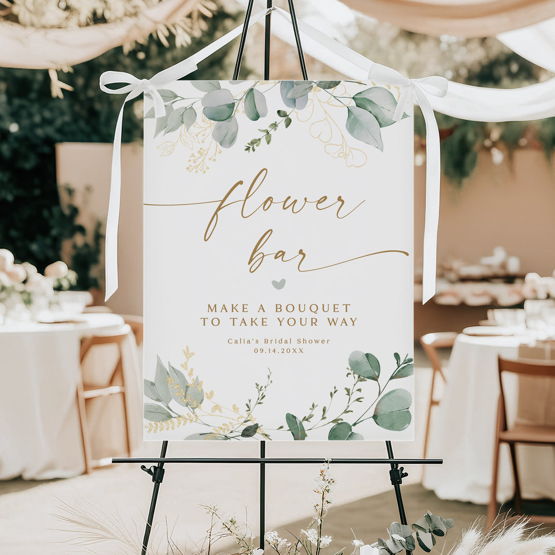 CALIA Greenery & Gold Bridal Shower Flower Bar Sign