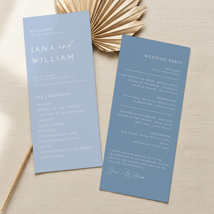 KENNEDY Simple Sky Blue Coastal Wedding Program