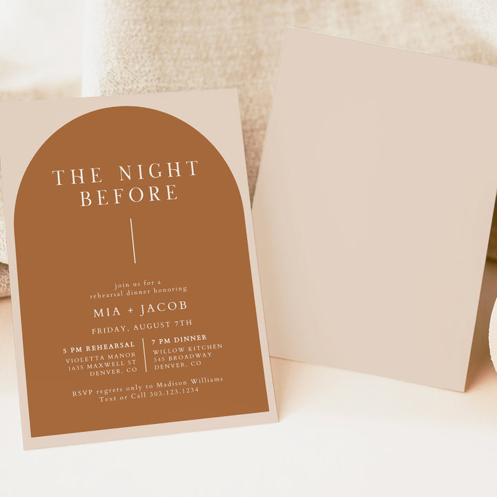 MIA The Night Before Boho Arch Wedding Rehearsal Dinner Invitations