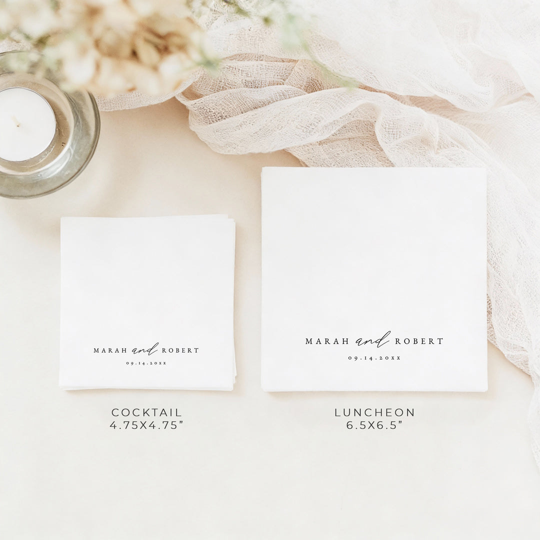 MARAH Simple Black and White Wedding Napkins