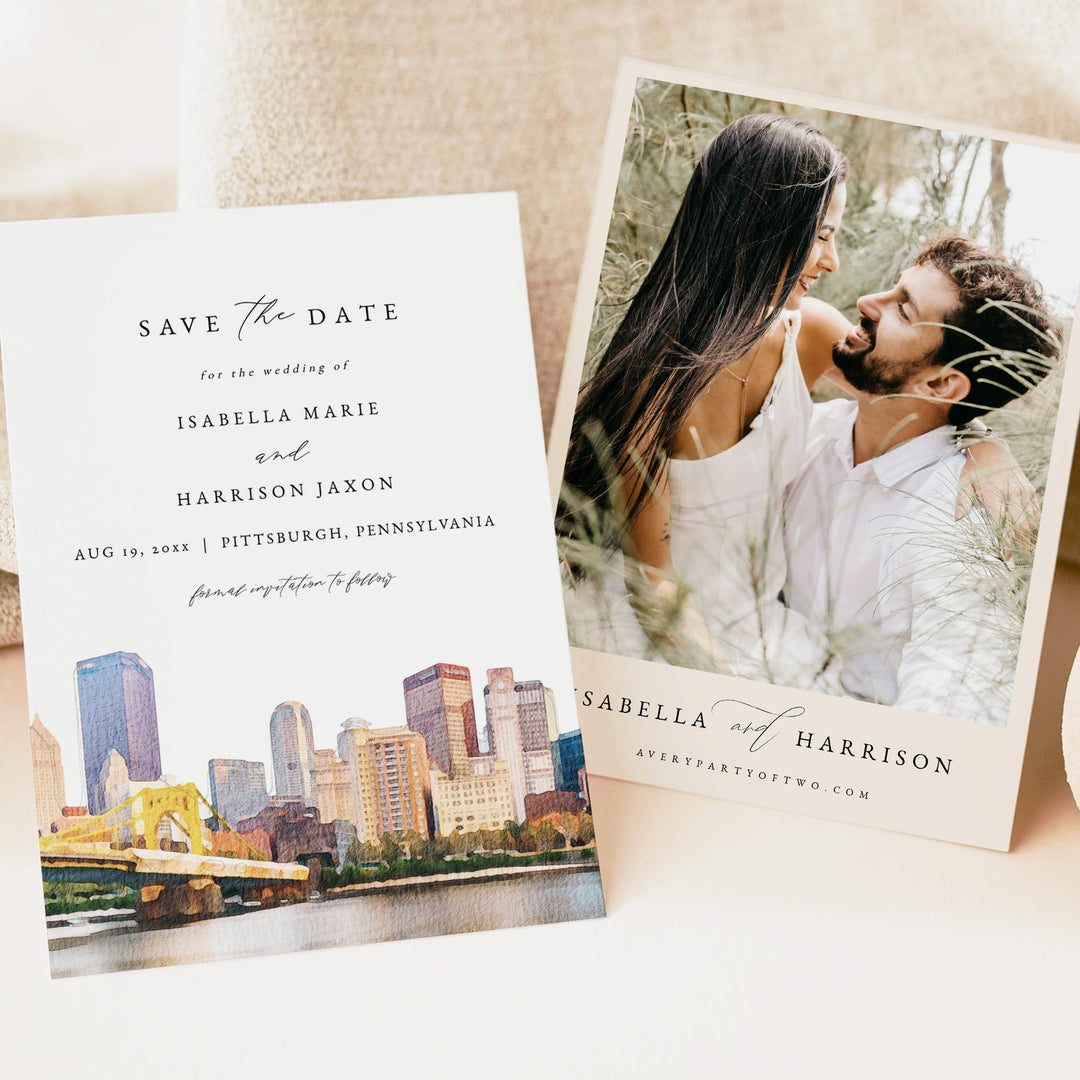 PITTSBURGH Pennsylvania Watercolor Wedding Save the Date Cards with Photo