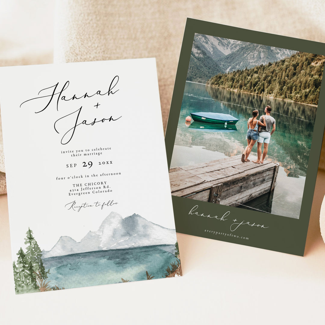 CLOVER Mountain Destination Wedding Invitation Suite with Photo