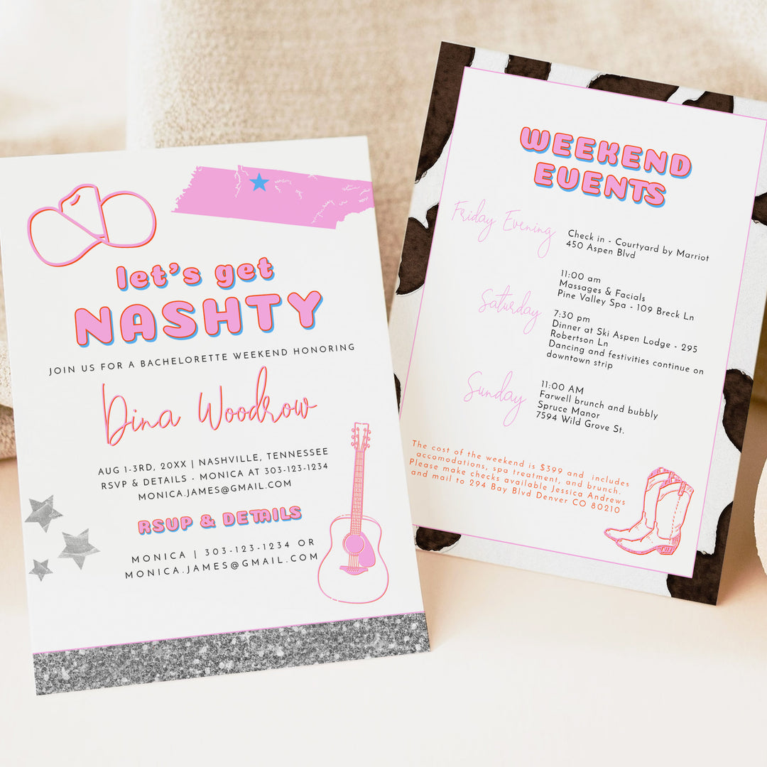 DINA Let's Get Nashty Bachelorette Party Invitation & Itinerary