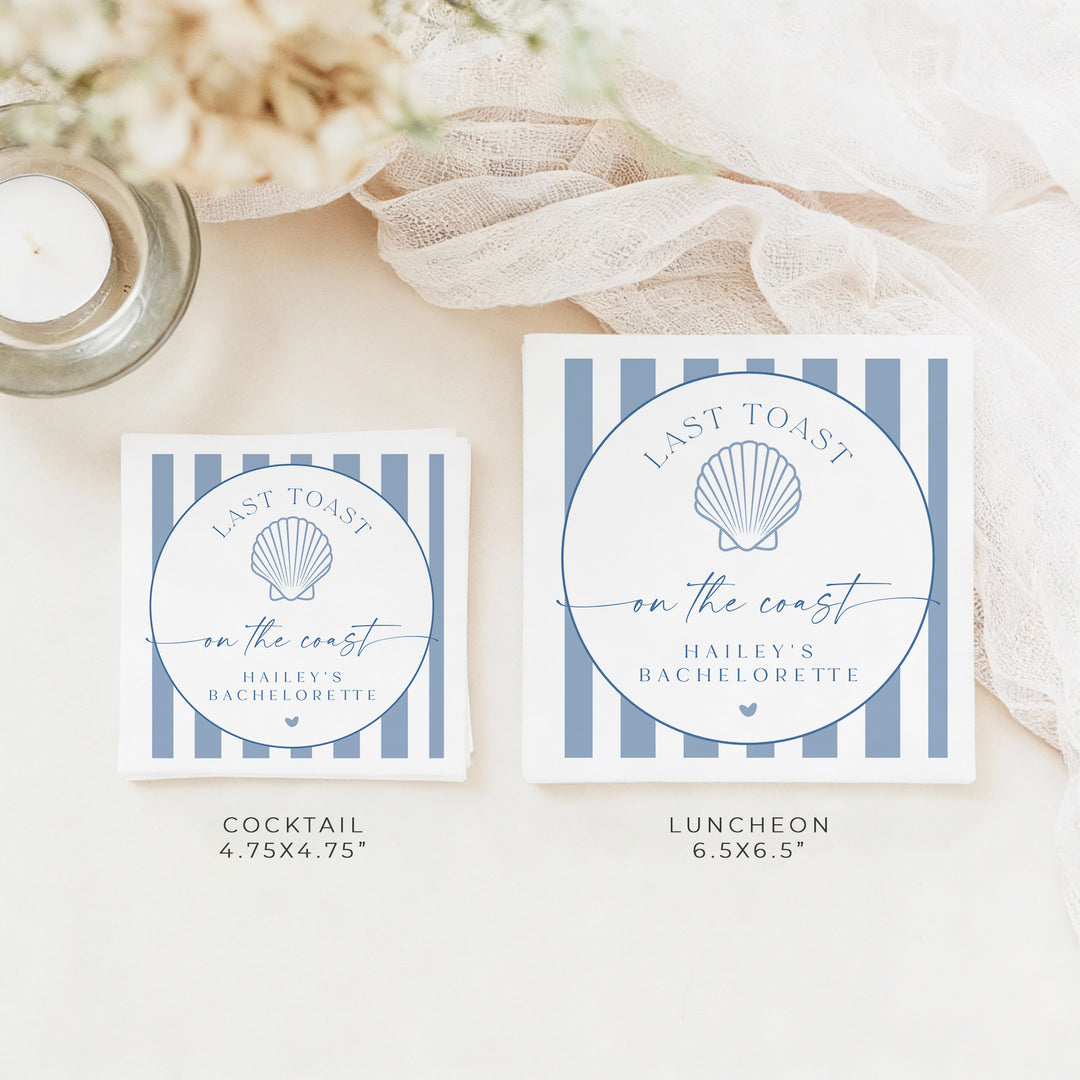 HAILEY Last Toast on the Coast Nautical Bachelorette Napkins Personalized