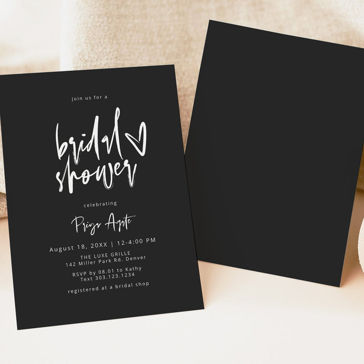 PRIYA Minimalist Black and White Bridal Shower Invite