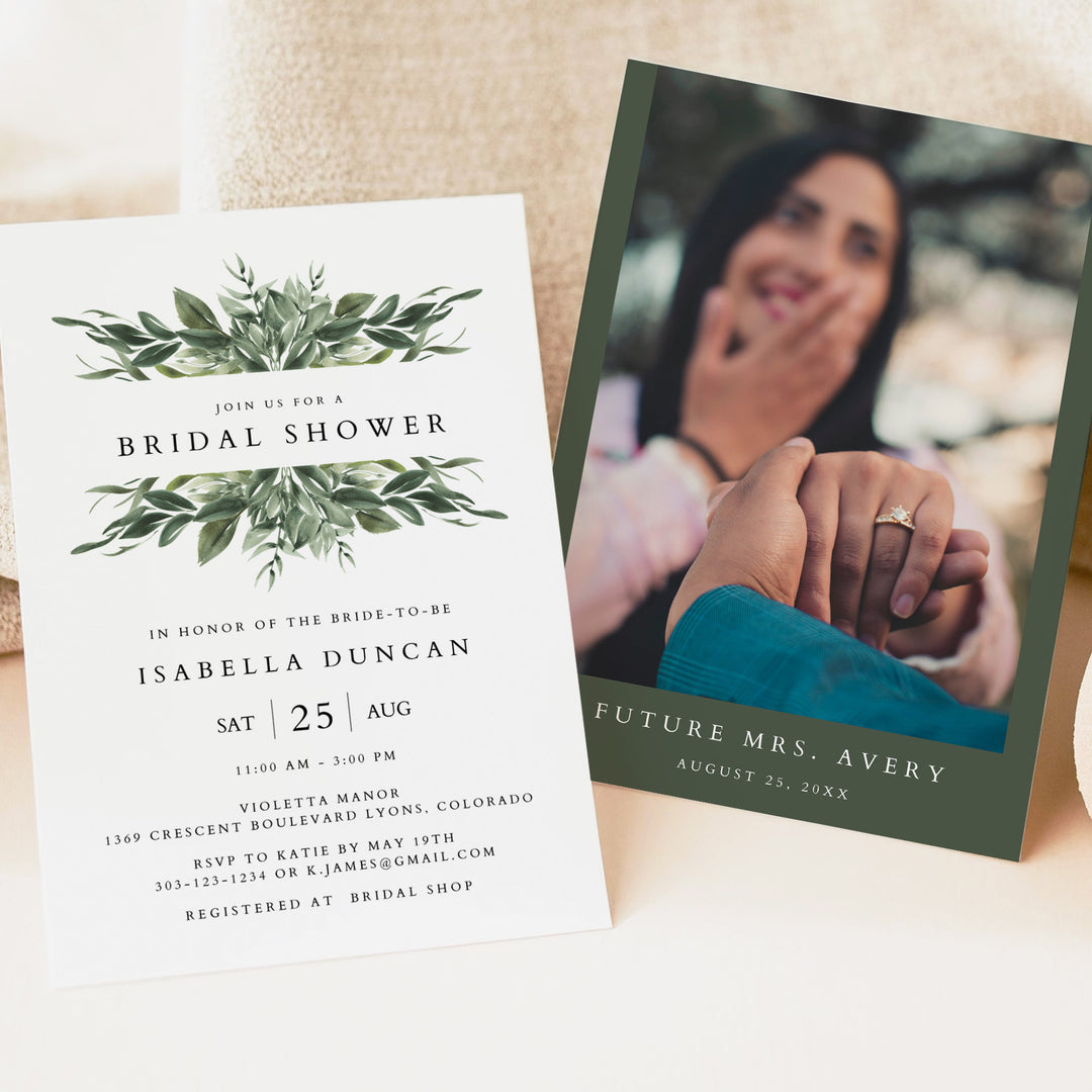 LANA Rustic Green Garden Bridal Shower Invitation with Photo