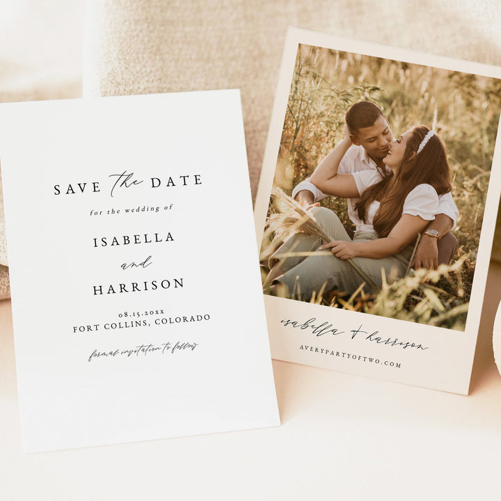 MARAH Modern Minimalist Wedding Save the Date Invitation with Photo