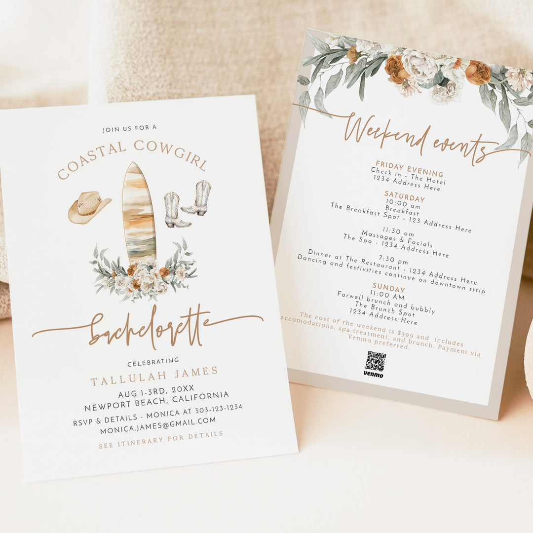 TALLULAH Coastal Cowgirl Boho Beach Bachelorette Invitation & Itinerary