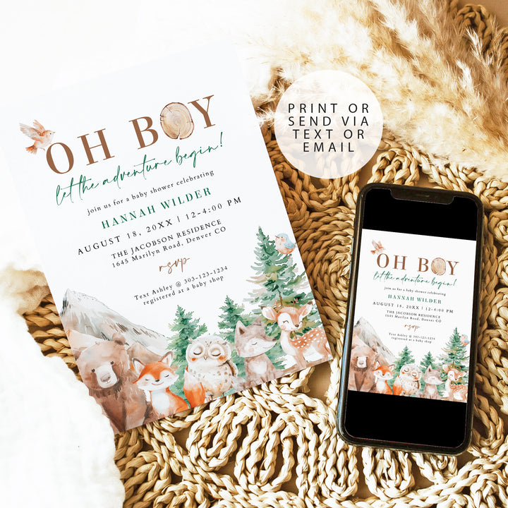 Hunter Oh Boy Woodland Baby Shower Invitation Template