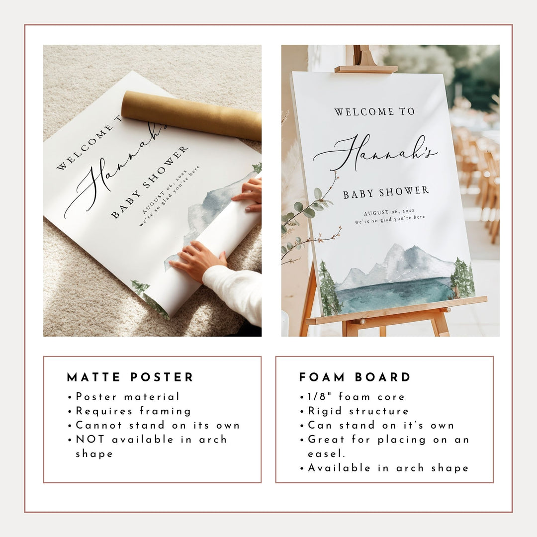 CLOVER Mountain and Lake Watercolor Woodland Baby Shower Welcome Sign