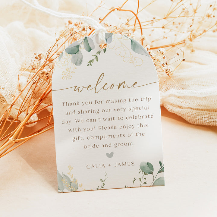 CALIA Personalized Elegant Arched Wedding Welcome Bag Gift Tags