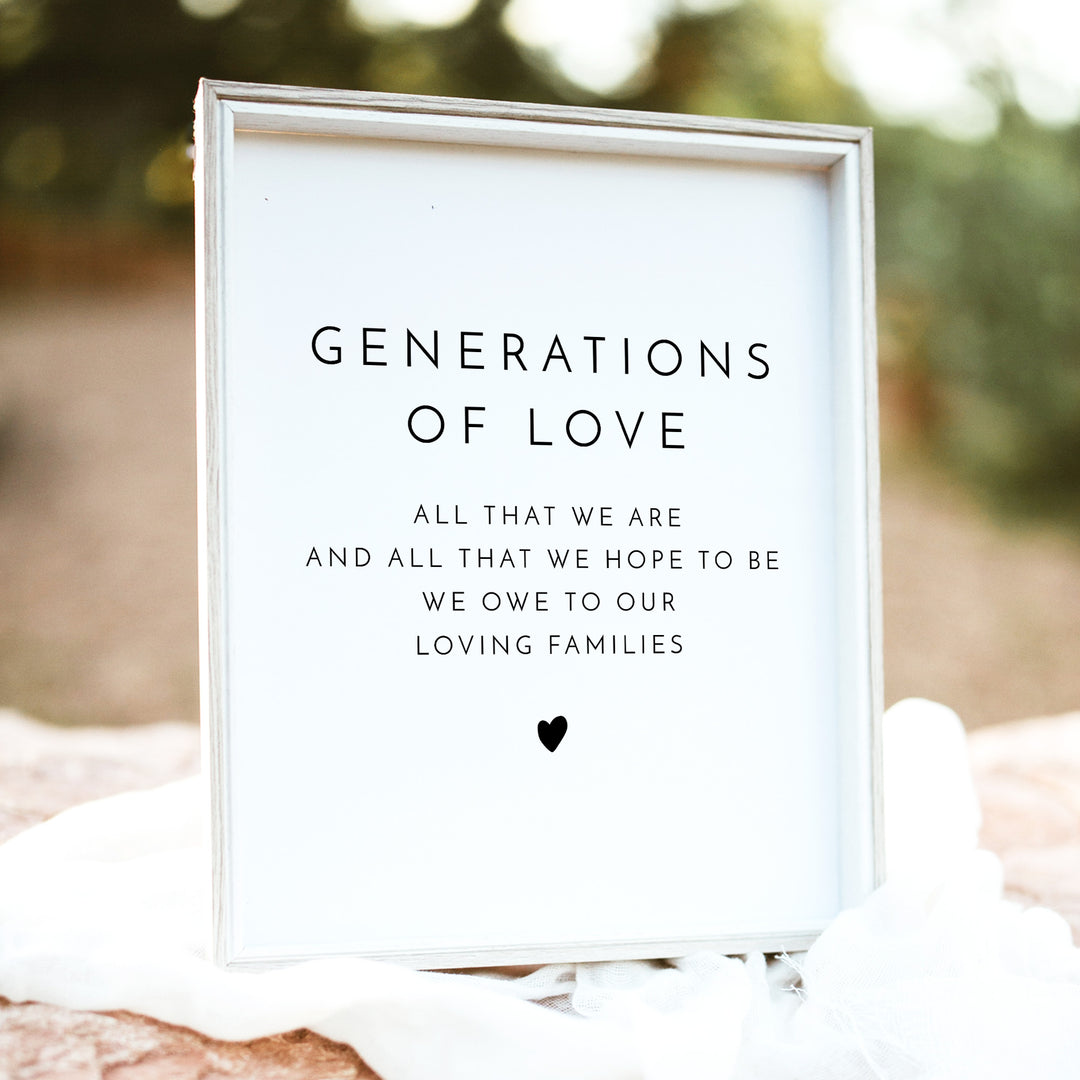KENNEDY Generations of Love Table Sign for Modern Wedding - Unframed