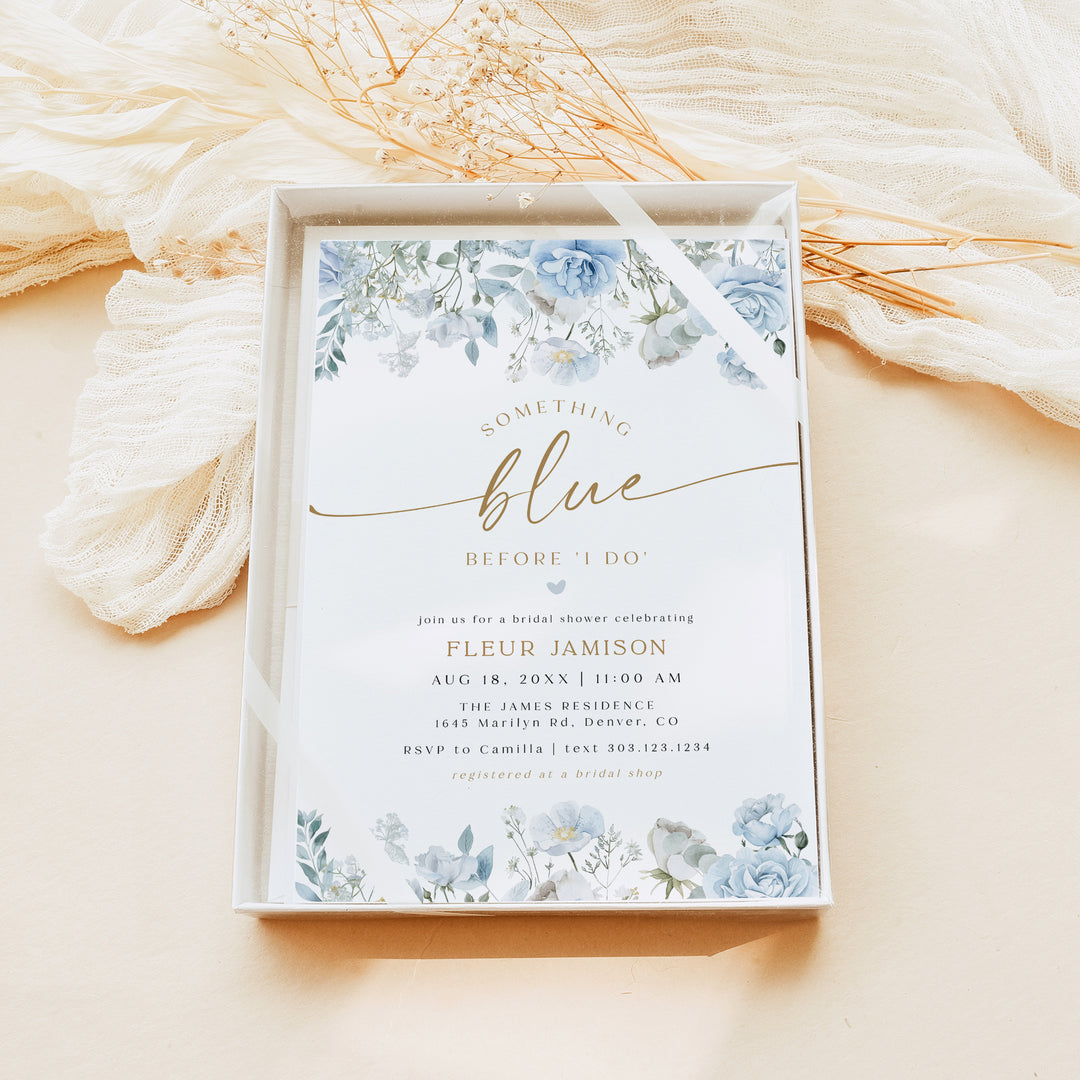 FLEUR Dusty Blue Floral Something Blue Before I Do Bridal Shower Invitation