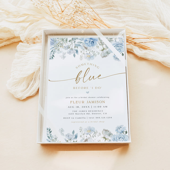 FLEUR Dusty Blue Floral Something Blue Before I Do Bridal Shower Invitation