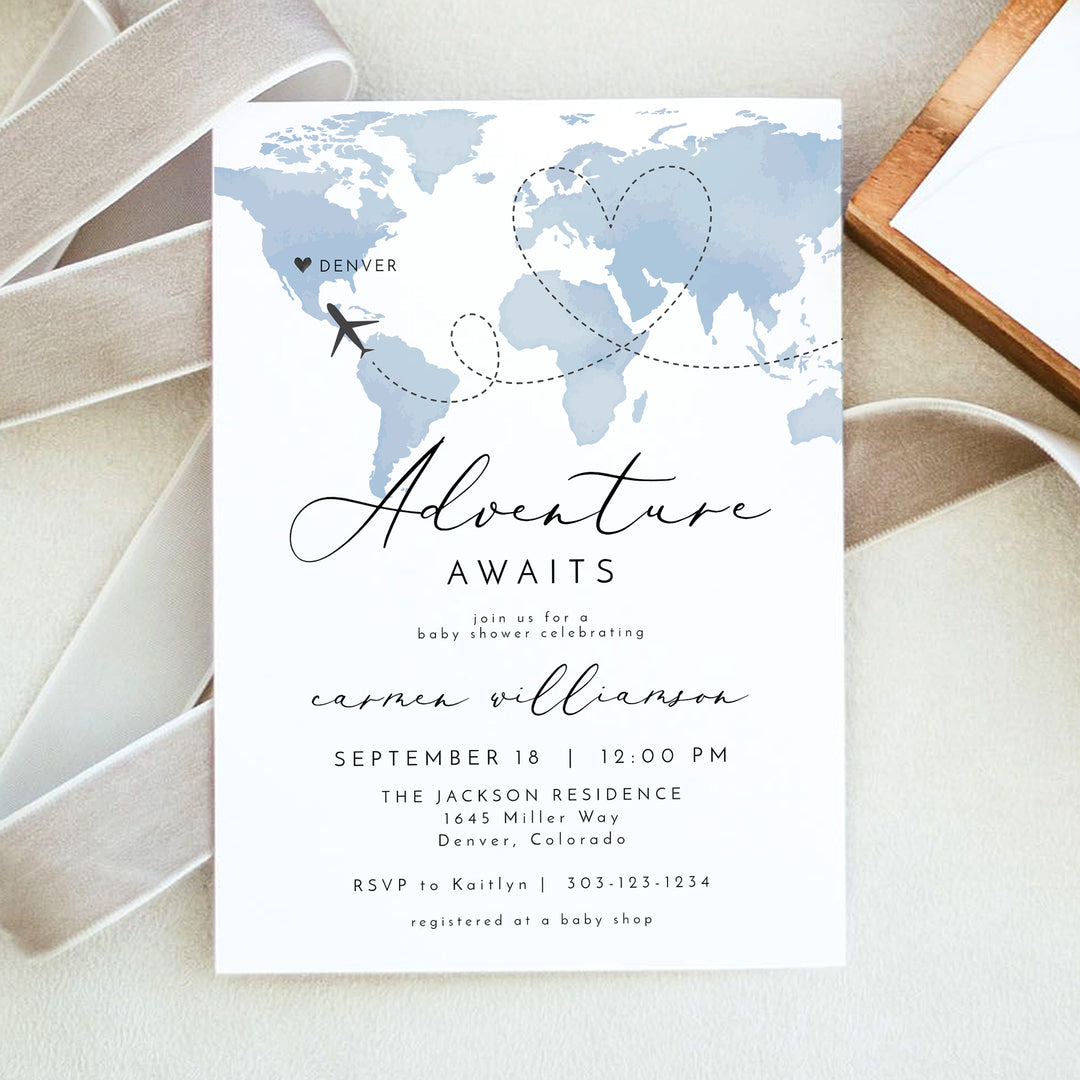 CARMEN Blue Adventure Awaits Baby Shower Invitation