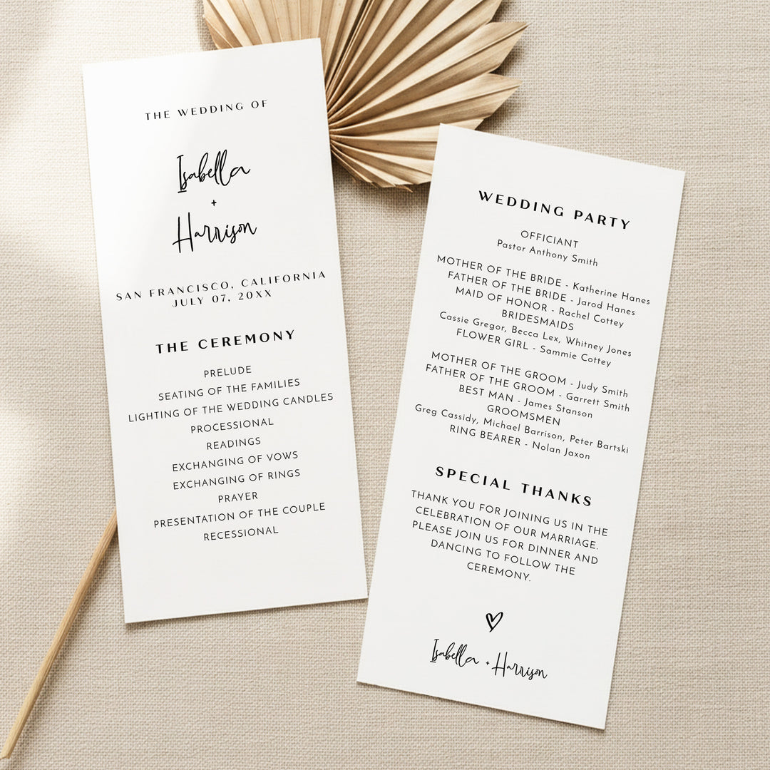 WILLOW Simple Black and White Luxury Wedding Programs