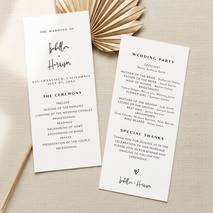 WILLOW Simple Black and White Luxury Wedding Programs