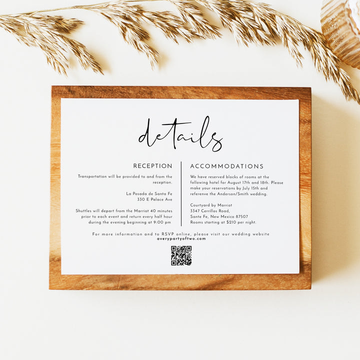 ADELLA Minimalist Wedding Simple Script Details Card