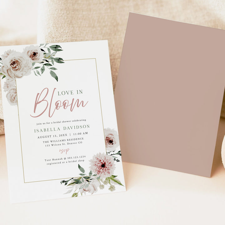 ROBYN Love in Bloom Blush Pink Floral Bridal Shower Invitation