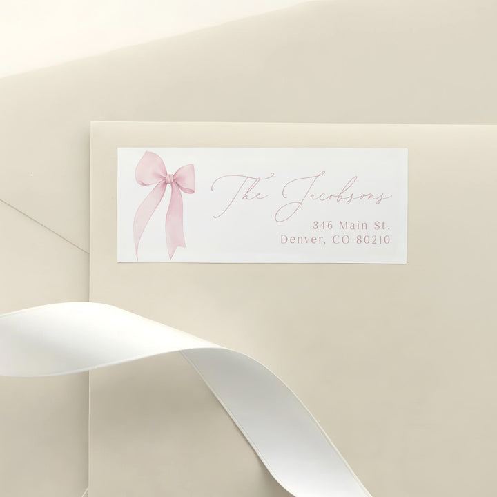 ANGELINA Blush Pink Bow Personalized Return Address Labels