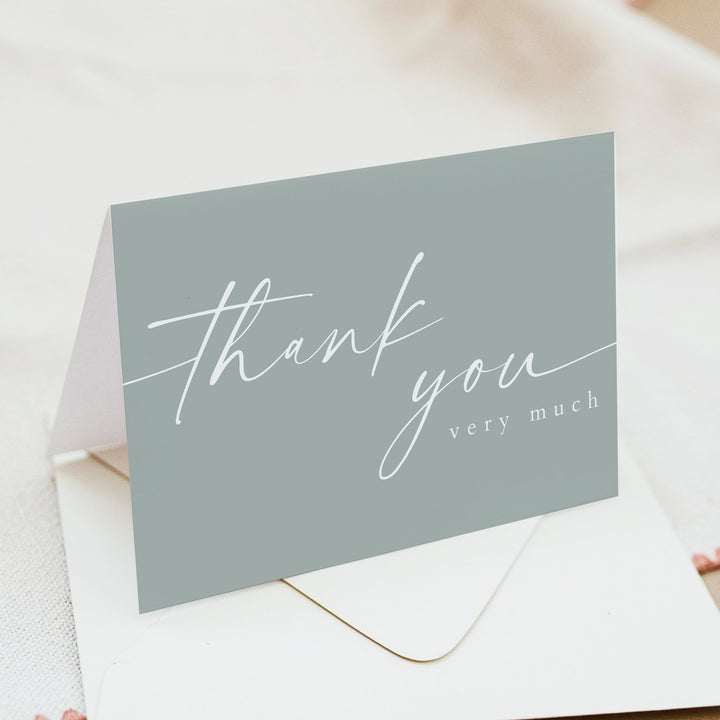 NINA Minimalist Sage Green Baby Shower Thank You Card with Envelopes