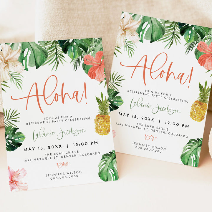 LALANI Pink Tropical Luau Retirement Party Invitations