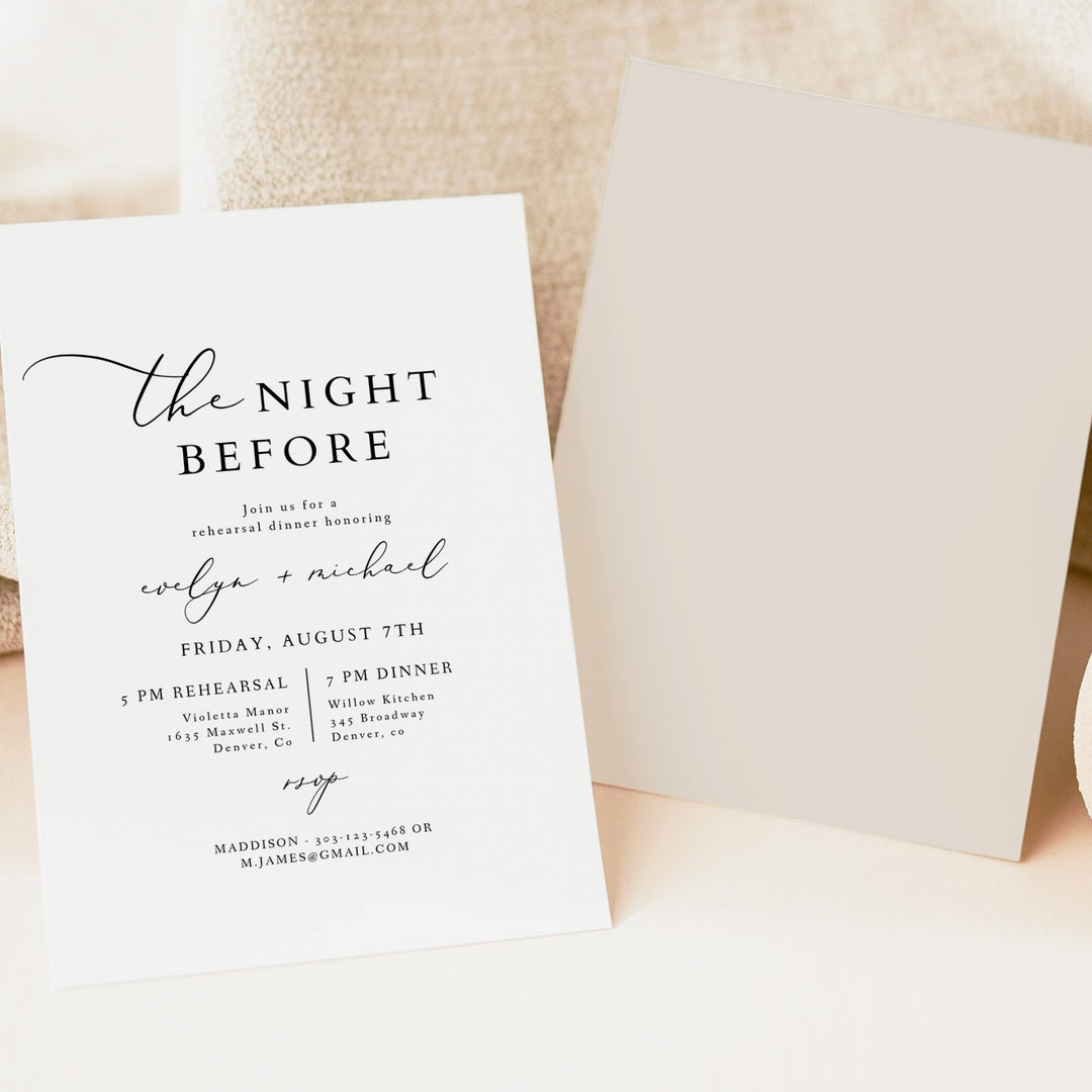 EVELYN Elegant The Night Before Wedding Rehearsal Dinner Invitation