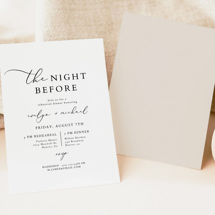 EVELYN Elegant The Night Before Wedding Rehearsal Dinner Invitation