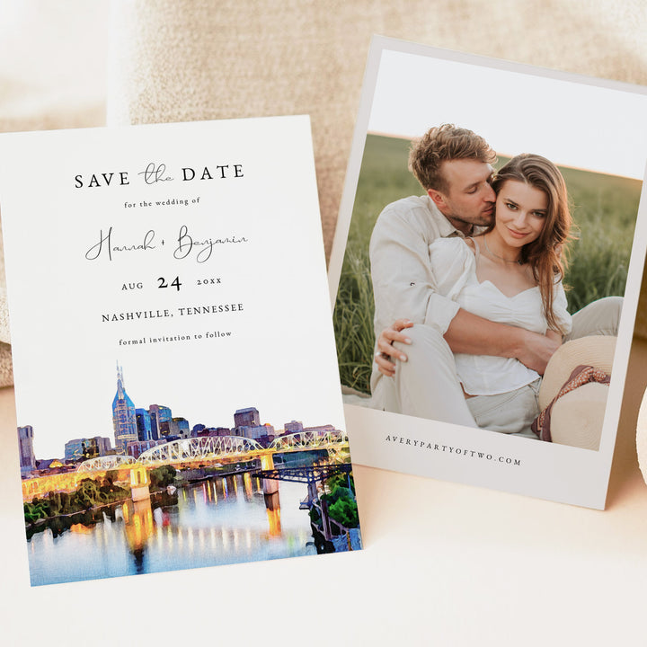 PAISLEY Nashville Tennessee Skyline Wedding Save the Dates with Photo