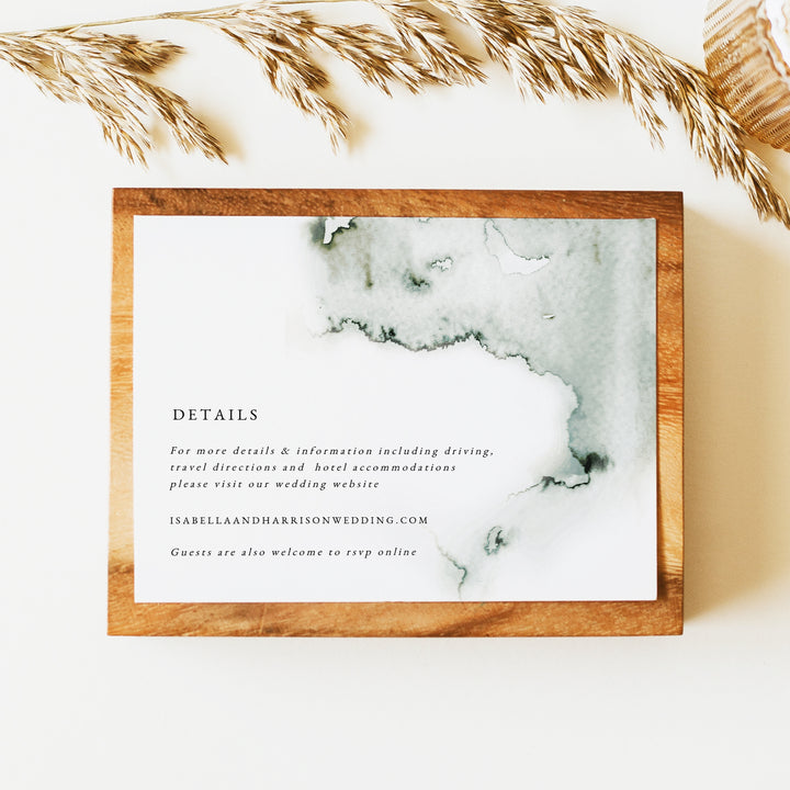 ELEANOR Elegant Green Watercolor Wedding Details Card
