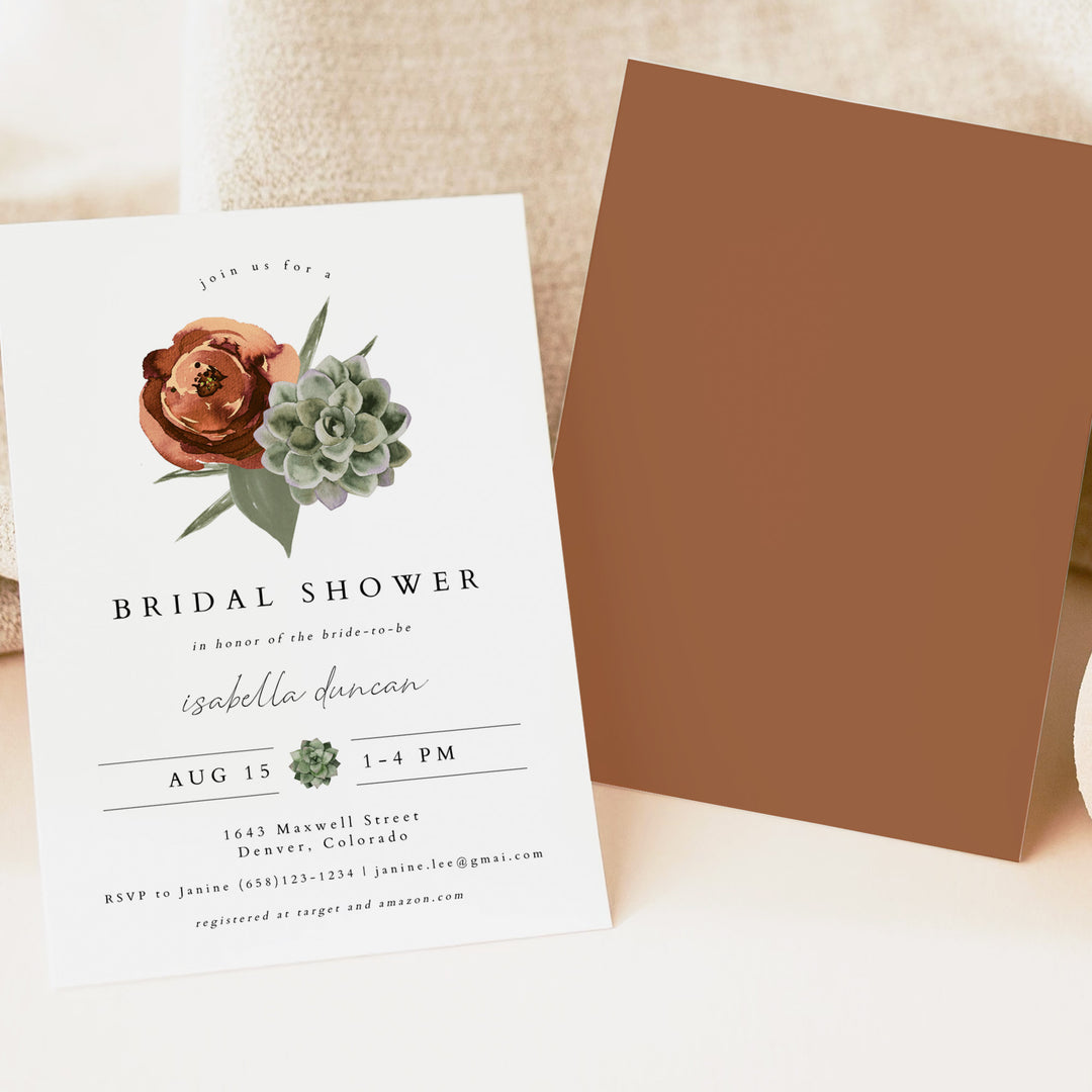 AVA Desert Succulent and Floral Bohemian Bridal Shower Invitation