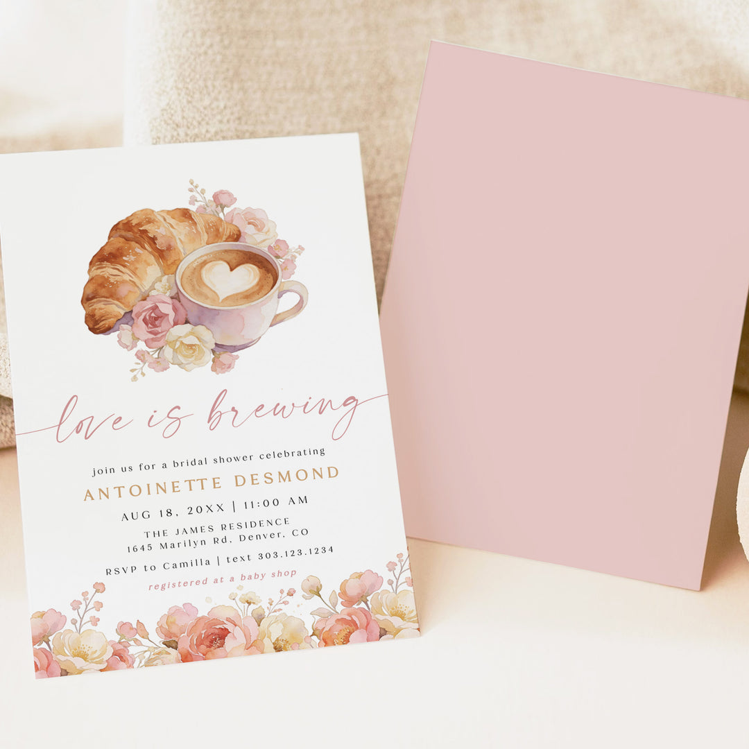 ANTOINETTE Love is Brewing Coffee Bridal Shower Brunch Invitations