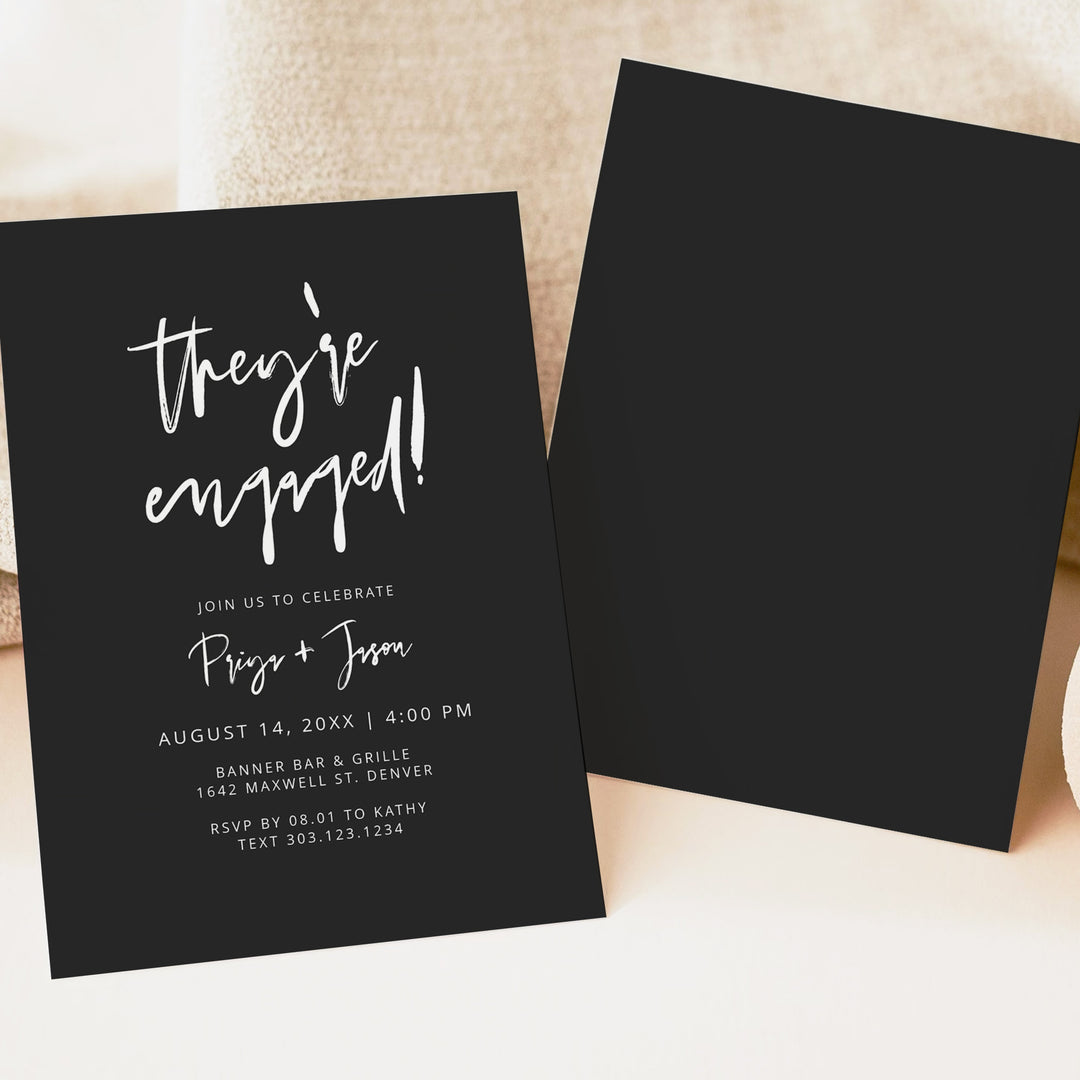 PRIYA They're Engaged Edgy Black Engagement Party Invitations